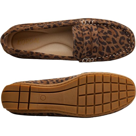 Kordal Women Leopard Suede Gold Accent Buckle Slip-Ons Walking Flats Loafers - Picture 9 of 9